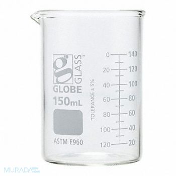 GLOBE SCIENTIFIC Beaker 5.07 oz 150 mL Low Form PK12, 793VY4