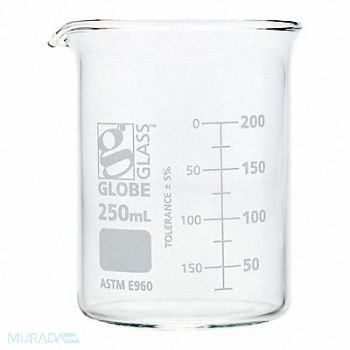 GLOBE SCIENTIFIC Beaker 8.45 oz 250 mL Low Form PK12, 793VY5