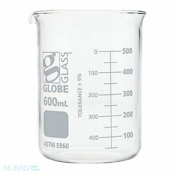 GLOBE SCIENTIFIC Beaker 20.27 oz 600 mL Low Form PK6, 793VY7