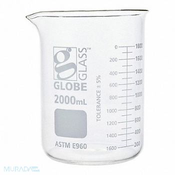 GLOBE SCIENTIFIC Beaker 67.57 oz 2 000 mL Low Form PK4, 793VZ0