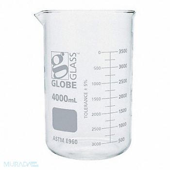 GLOBE SCIENTIFIC Beaker 135.14 oz 4 000 mL Low Form, 793VZ1