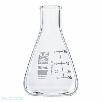 GLOBE SCIENTIFIC Erlenmeyer Flask 1.69 oz 50 mL PK12, 793VZ3