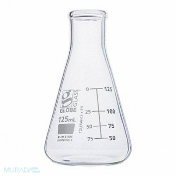GLOBE SCIENTIFIC Erlenmeyer Flask 4.23 oz 125 mL PK12, 793VZ4