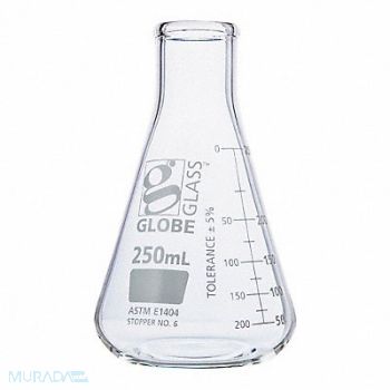 GLOBE SCIENTIFIC Erlenmeyer Flask 8.45 oz 250 mL PK12, 793VZ5