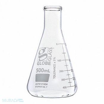 GLOBE SCIENTIFIC Erlenmeyer Flask 16.91 oz 500 mL PK6, 793VZ7