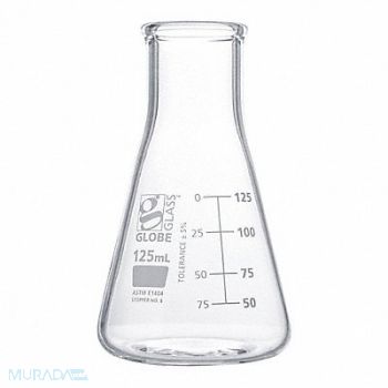 GLOBE SCIENTIFIC Erlenmeyer Flask 4.23 oz 125 mL PK12, 793W01