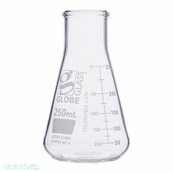 GLOBE SCIENTIFIC Erlenmeyer Flask 8.45 oz 250 mL PK12, 793W02