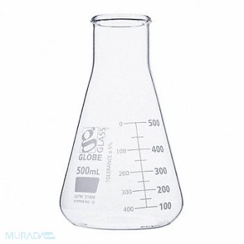 GLOBE SCIENTIFIC Erlenmeyer Flask 16.91 oz 500 mL PK6, 793W03