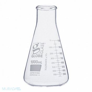 GLOBE SCIENTIFIC Erlenmeyer Flask 33.81 oz 1 000 mL PK6, 793W04