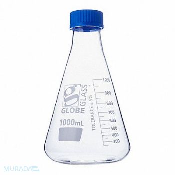 GLOBE SCIENTIFIC Erlenmeyer Flask 33.81 oz 1 000 mL PK4, 793W07