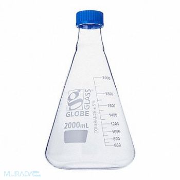 GLOBE SCIENTIFIC Erlenmeyer Flask 67.63 oz 2 000 mL, 793W08