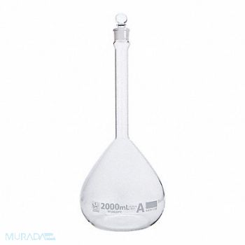 GLOBE SCIENTIFIC Volumetric Flask 67.63 oz 2 000 mL, 793W28