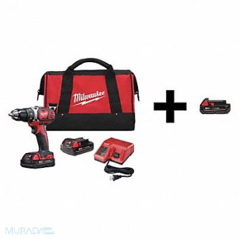 MILWAUKEE Drill Kit Cordless 1550 RPM 18V DC, 7DH45