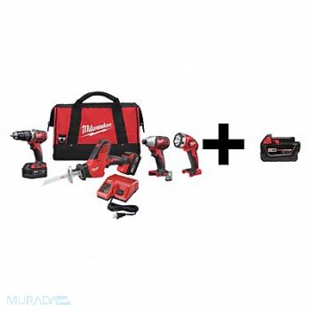 MILWAUKEE Cordless Combo Kit 18.0 V 4 Tools 3 Batt, 7DH80