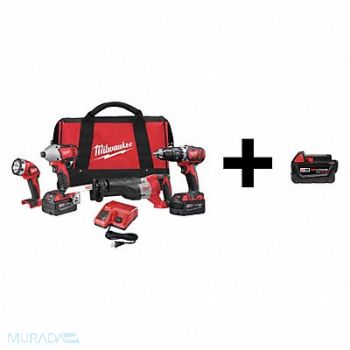 MILWAUKEE Cordless Combo Kit 18.0 V 4 Tools 3 Batt, 7DH81