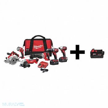 MILWAUKEE Cordless Combo Kit 18.0 V 6 Tools 3 Batt, 7DH82