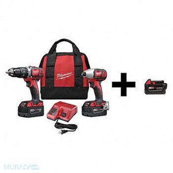 MILWAUKEE Cordless Combo Kit 18.0 V 2 Tools 3 Batt, 7DH84