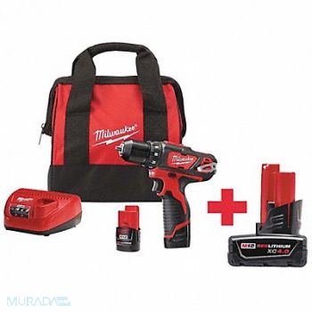 MILWAUKEE Cordless Drill/Driver Kit Li-Ion Bat, 7DY97