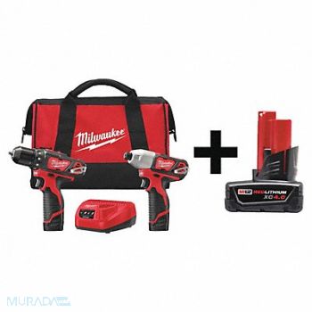 MILWAUKEE Cordless Combo Kit 12.0 V 2 Tools 2 Batt, 7DZ01