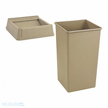 RUBBERMAID COMMERCIAL PRODUCTS Trash Can Square Beige 35 gal., 7YA66