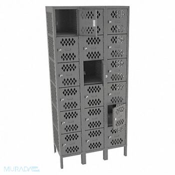 TENNSCO Box Lockr Ventilated 3 Wide 6 Tier Gray, 8ART7