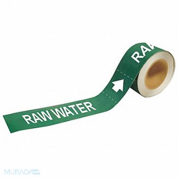 BRADY Pipe Marker Raw Water 1 in H 8 in W, 8RJ94
