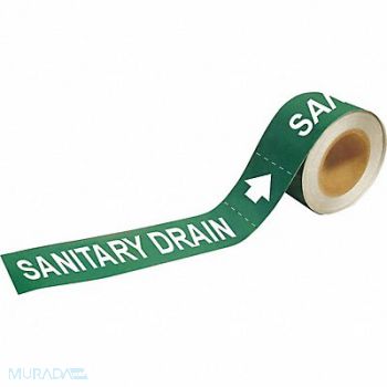 BRADY Pipe Mrkr Sanitry Drain 1in H 8in W, 8CWP5