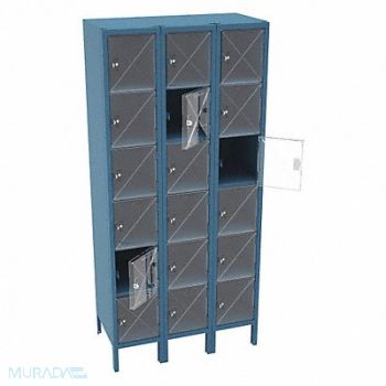 TENNSCO Box Locker Clearview 3 Wide 6 Tier Blue, 8DMV7