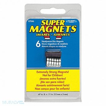 GRAINGER APPROVED Disc Magnet Neodymium 4 lb Pull PK6, 8DWA6