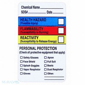 GRAINGER APPROVED Chemical Label 2-1/2 H PK250, 8EE37