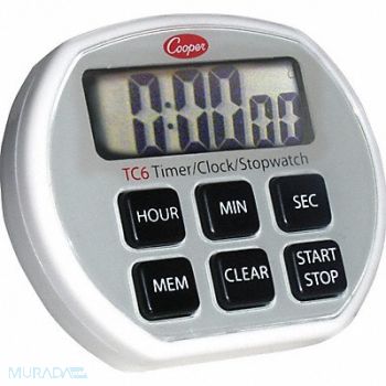 COOPER ATKINS Timer/Clock/Stopwatch 6Button 3A Battery, 8NKC7