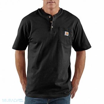 CARHARTT Short Sleeve Henley Black XL, 3WHV5
