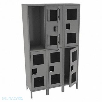 TENNSCO Wrdrb Lockr Clearview 3 Wide 2 Tier Gray, 8VXG2