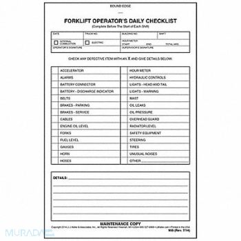 J.J. KELLER ASSOCIATES Forklift Inspection Book Paper White, 794LJ4