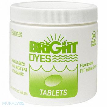 BRIGHT DYES Dye Tracer Tablet Fl Yellow/Green PK200, 9ACZ5