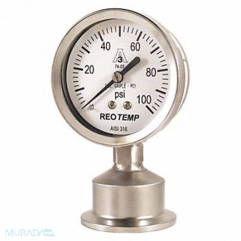 REOTEMP Pressure Gauge 0 to 100 psi 2-1/2In, 9CY19