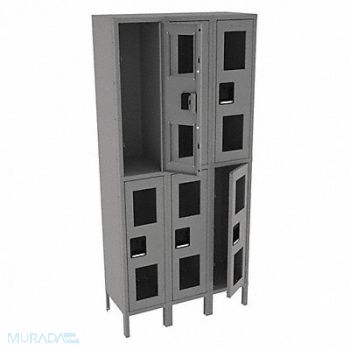 TENNSCO Wrdrb Lockr Clearview 3 Wide 2 Tier Gray, 9DU32