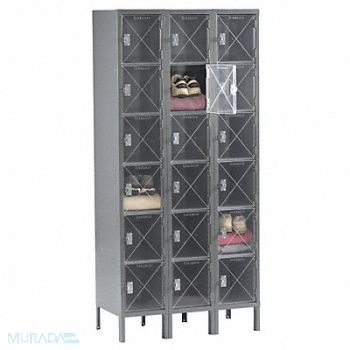 TENNSCO Box Locker Clearview 3 Wide 6 Tier Gray, 9DU33