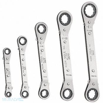 KLEIN TOOLS Box End Wrench Set Chrome Offset SAE, 9EDY1