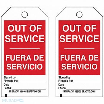 BRADY Out Of Svce Bilingual Tag 3/8 In PK10, 9GCN4