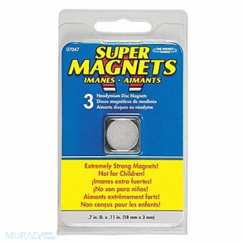 GRAINGER APPROVED Disc Magnet Neodymium 6 lb Pull PK3, 9GJ58