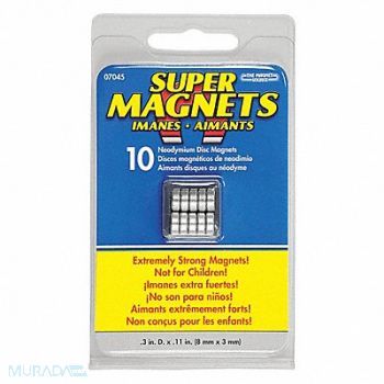 GRAINGER APPROVED Disc Magnet Neodymium 2.6 lb Pull PK10, 9NZU5