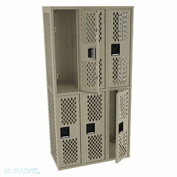 TENNSCO Wrdrb Lockr Vent 3 Wide 2 Tier Sand, 9RYH9