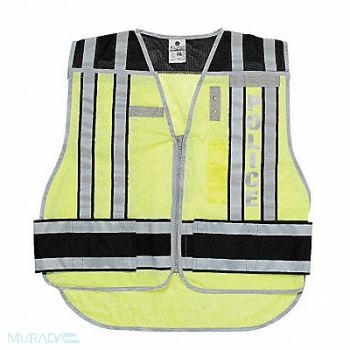 GRAINGER APPROVED E7855 Safety Vest Hi Vis Green Police 2XL, 9XKF7