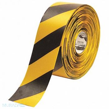 MIGHTY LINE Floor Tape Black/Yellow 4 inx100 ft Roll, 9Y613