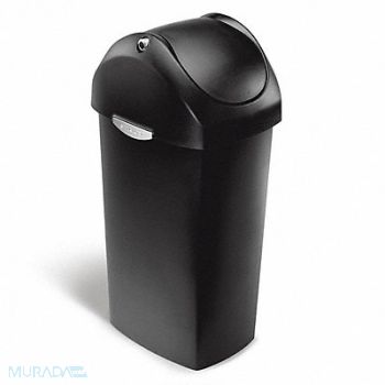 SIMPLEHUMAN Trash Can 16 gal Black Indoor/Outdoor, 793G14