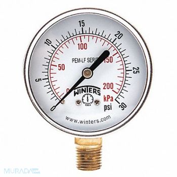 WINTERS J1380 Gauge Pressure 0 to 30 psi 2-1/2 in, 20JN27