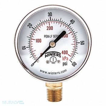 WINTERS J1380 Gauge Pressure 0 to 60 psi 2-1/2 in, 20JN28