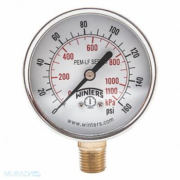 WINTERS J1380 Gauge Pressure 0 to 160 psi 2-1/2 in, 20JN30
