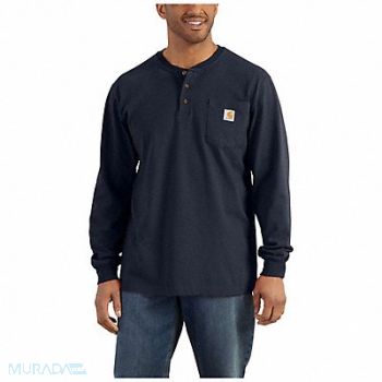 CARHARTT Lng Slv Henley Nvy 100 per. Ctn Jersey S, 3UWK9